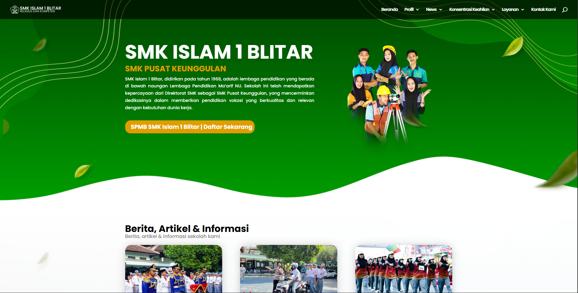 Halaman depan website resmi SMKS Islam 1 Kota Blitar